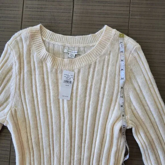 American Eagle Ribbed Knit Long Sleeve Sweater Dress - Beige - Picture 9 of 11